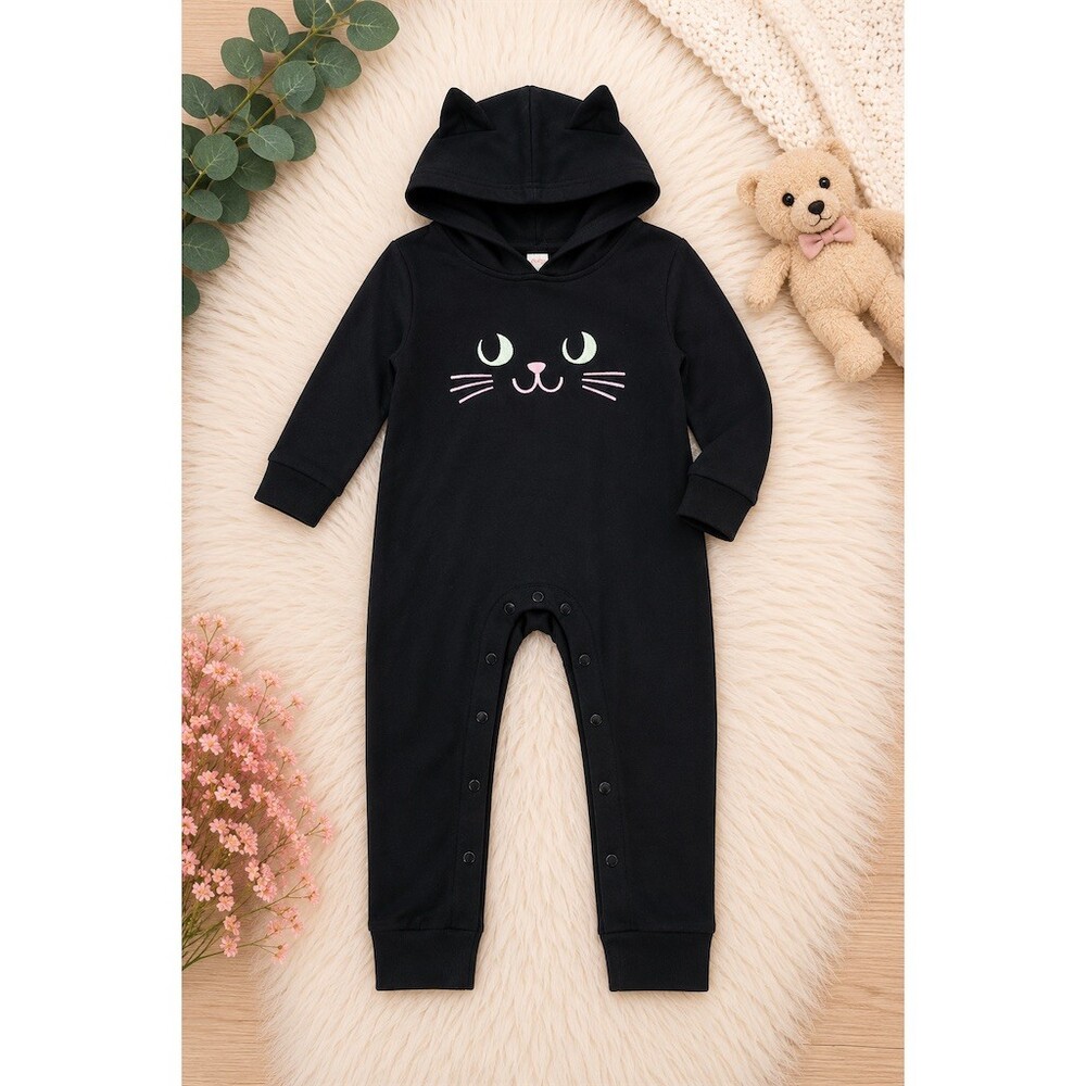 Cat & Jack Baby Hooded Cat Costume One-Piece Romper Black Size 18M